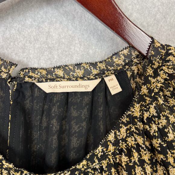 Soft Surroundings Black Gold Houndstooth 3/4 Sleeves Blouse Size Medium Petite - Picture 8 of 10